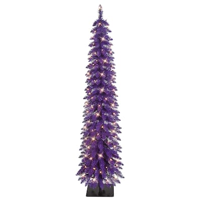 Puleo International 6' Pre-Lit Artificial Alpine Purple Pencil Tree
