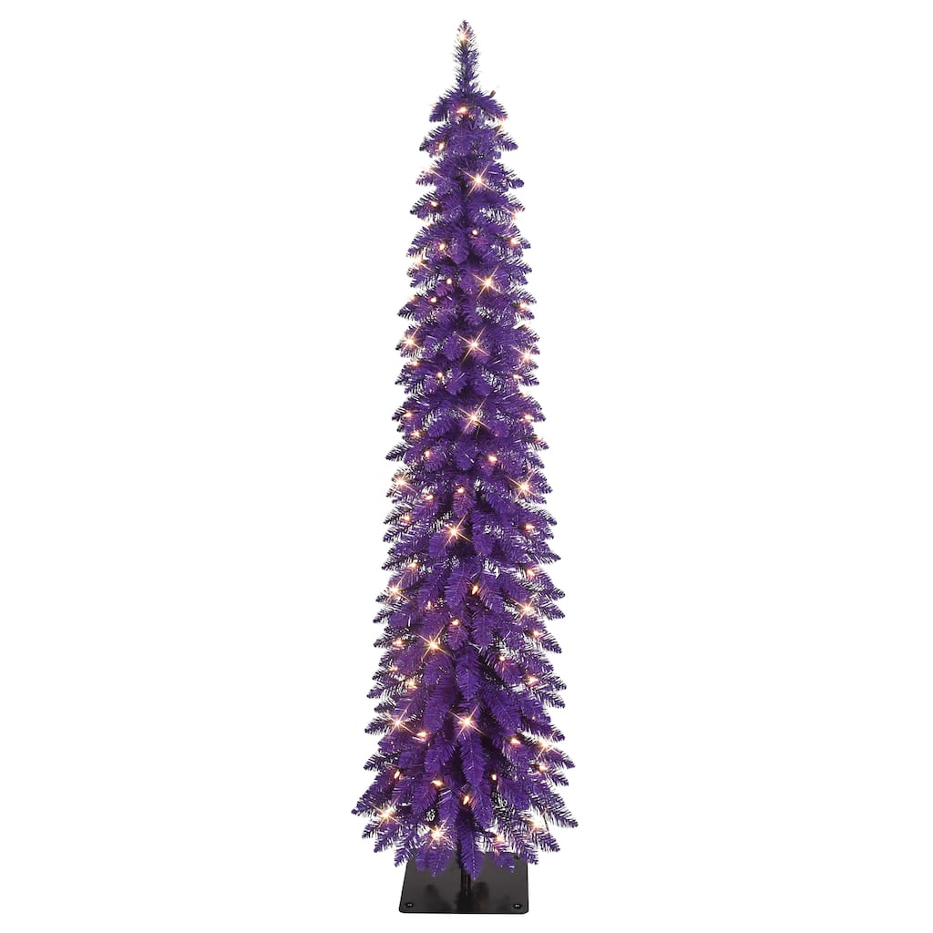 Puleo International 6' Pre-Lit Artificial Alpine Purple Pencil Tree