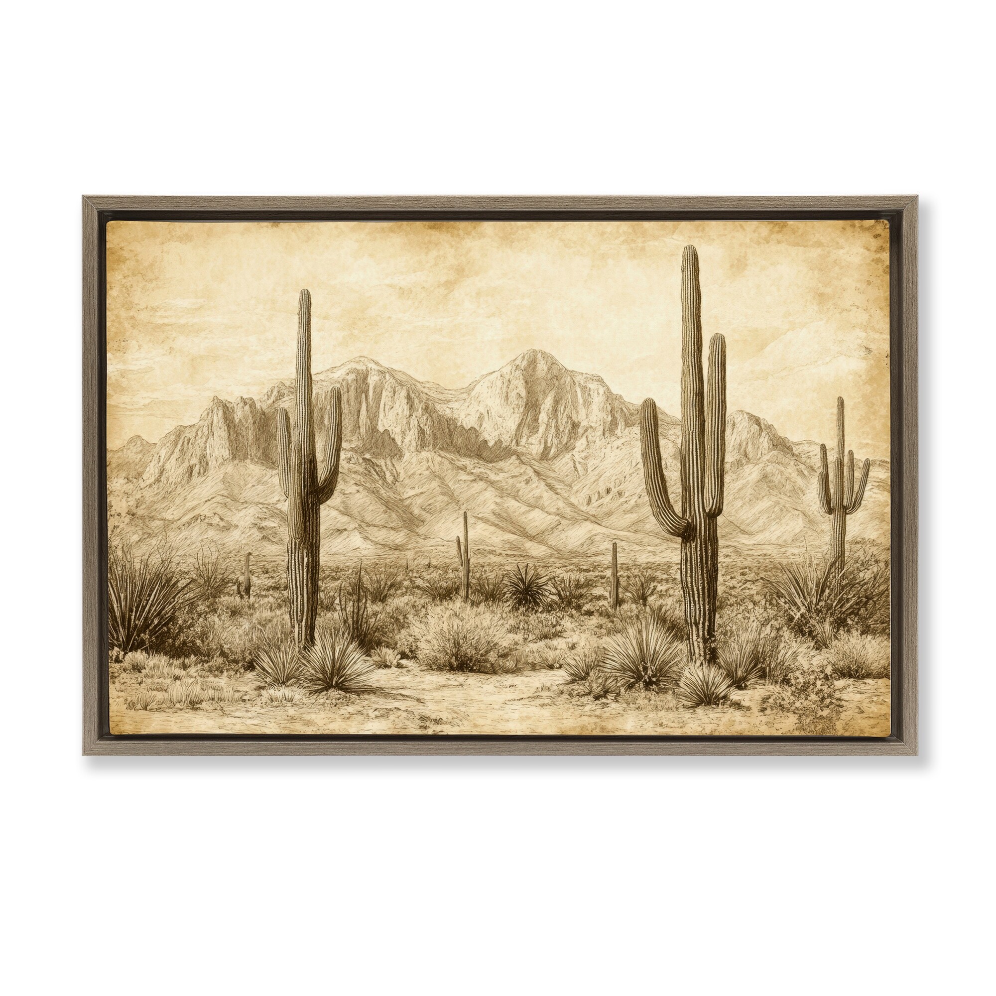 Stupell The Desert Sepia Landscape Framed Floater Canvas Wall Art Design By Petal Prints Design
