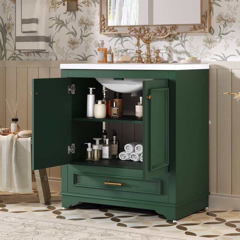 30'' Freestanding Bathroom Vanity with Single White Integrated Ceramic Sink - 30.5'' x 18.4'' x 33.9''
