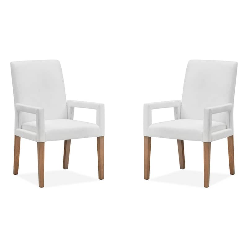 Magnussen Home Lindon Belgian Wheat White Upholstered Arm Chair Two Pack - 23.75''W x 24.13''D x 37.25''H - 23.75''W x 24.13''D x 37.25''H - Set of 2 - Belgian Wheat - Dining Height