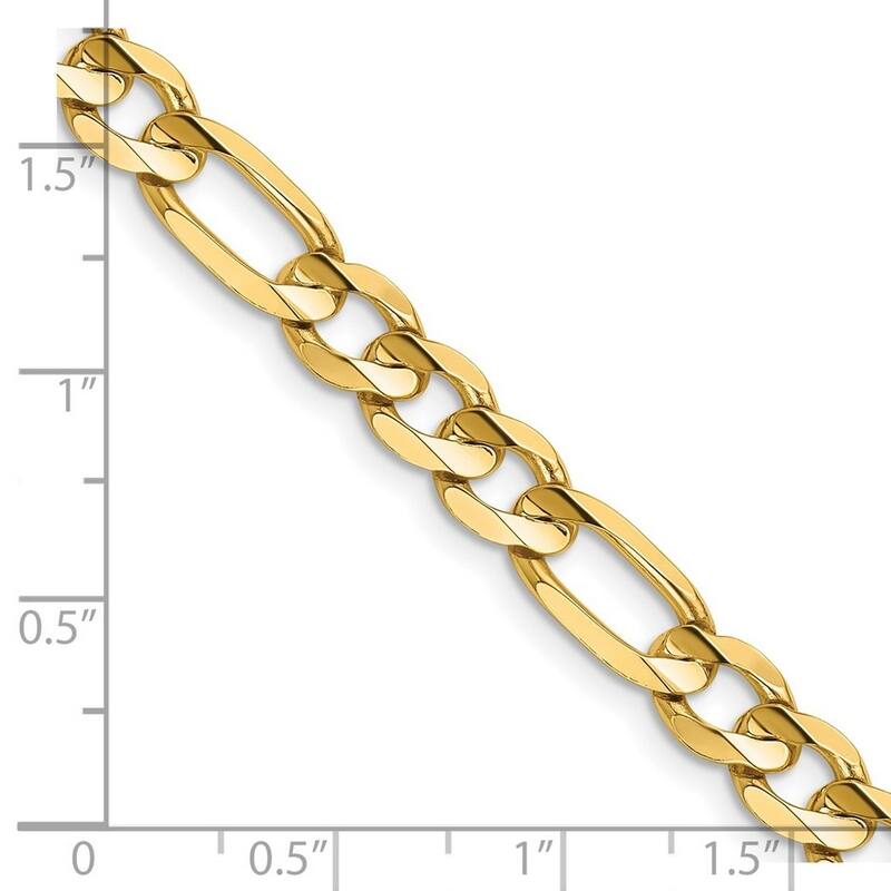 Curata 14k Yellow Gold Solid Polished 6.75mm Concave Open Figaro Chain Bracelet Lobster Claw