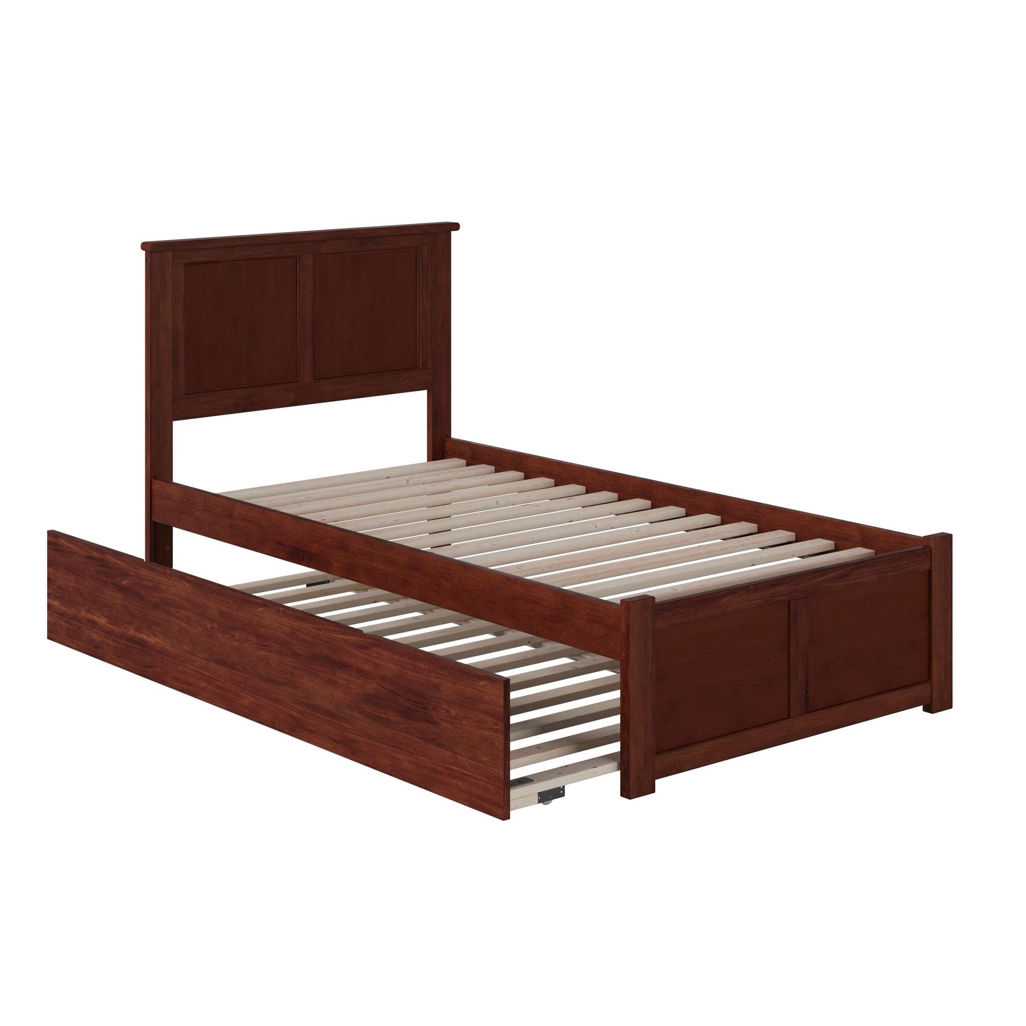 Madison Twin XL Solid Wood Platform Bed with Footboard & Twin XL Trundle in Walnut