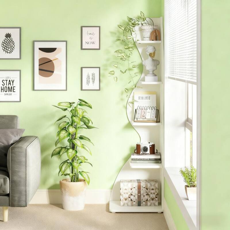 5-Tier Wall Corner Bookshelf Corner Shelf Storage Rack Plant Stand