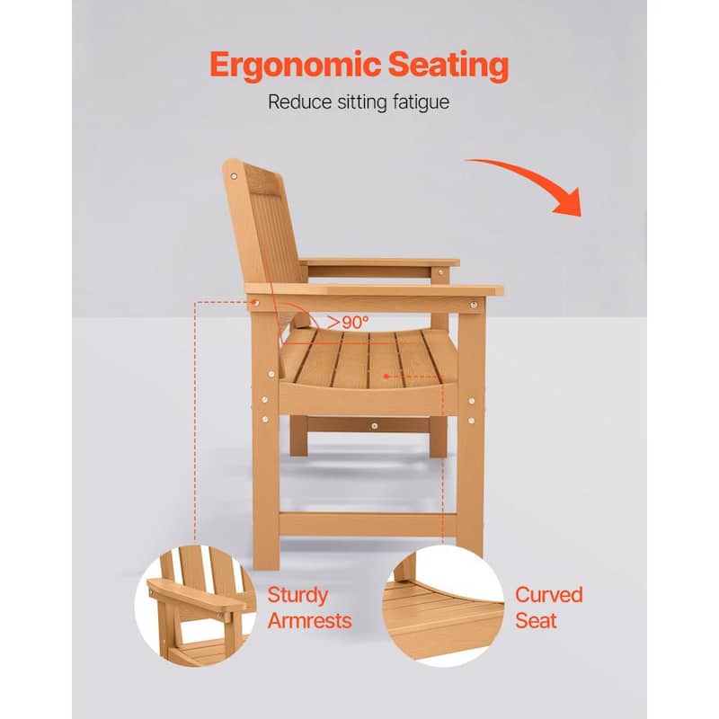 Natural Curved Design Weatherproof Garden Bench with Slatted Seat and Armrests for Comfortable Seating - 50.5” x 24.4” x 36.6”
