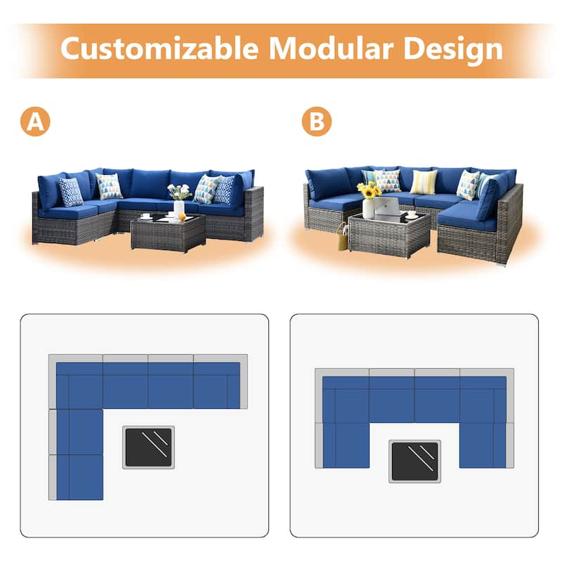 XIZZI 7-piece Outdoor Wicker Furniture Sectional Sofa Set with Table