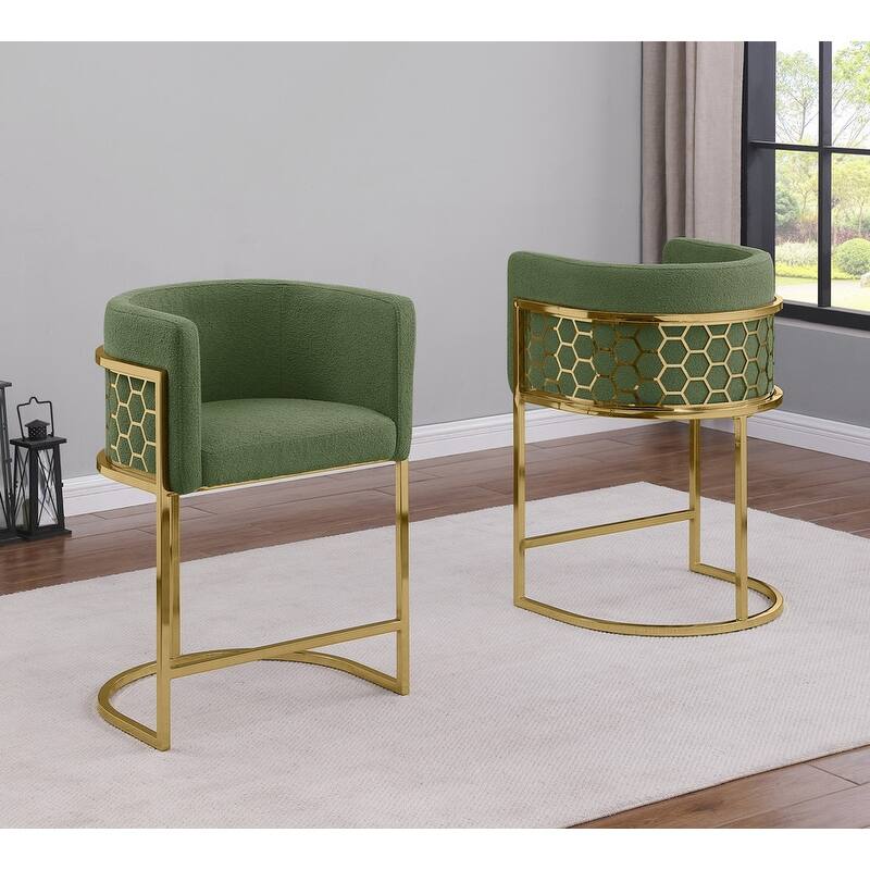 Best Quality Furniture 29" Gold Chrome Upholstered Barstools Set of 2. - N/A - Green Gold Barstools