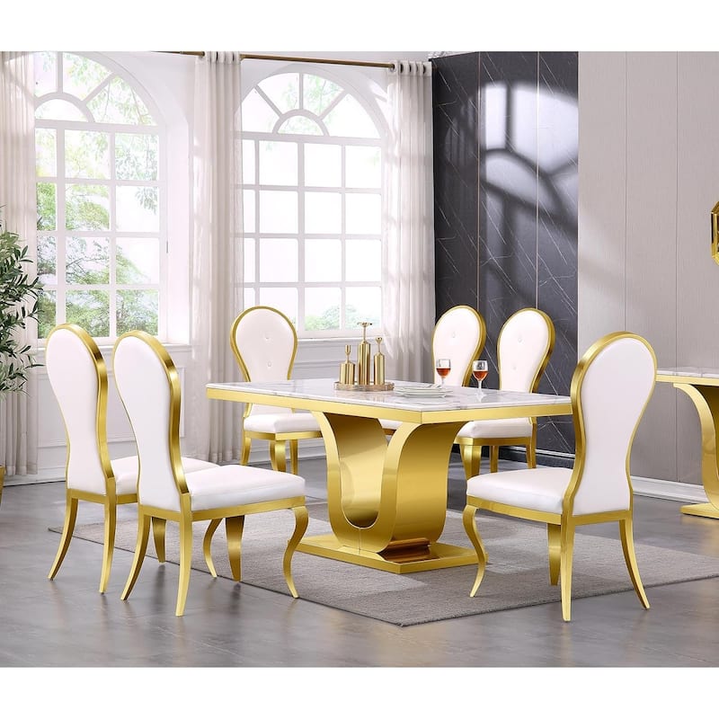 Luxury Faux Leather Dining Room Chairs with Polished Gold Cabriole Legs