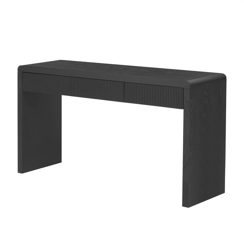 Console Table with 3 Fluted Drawers - Solid Wood Veneer Entryway Table Featuring Natural Wood Grain for Living Room, Hallway