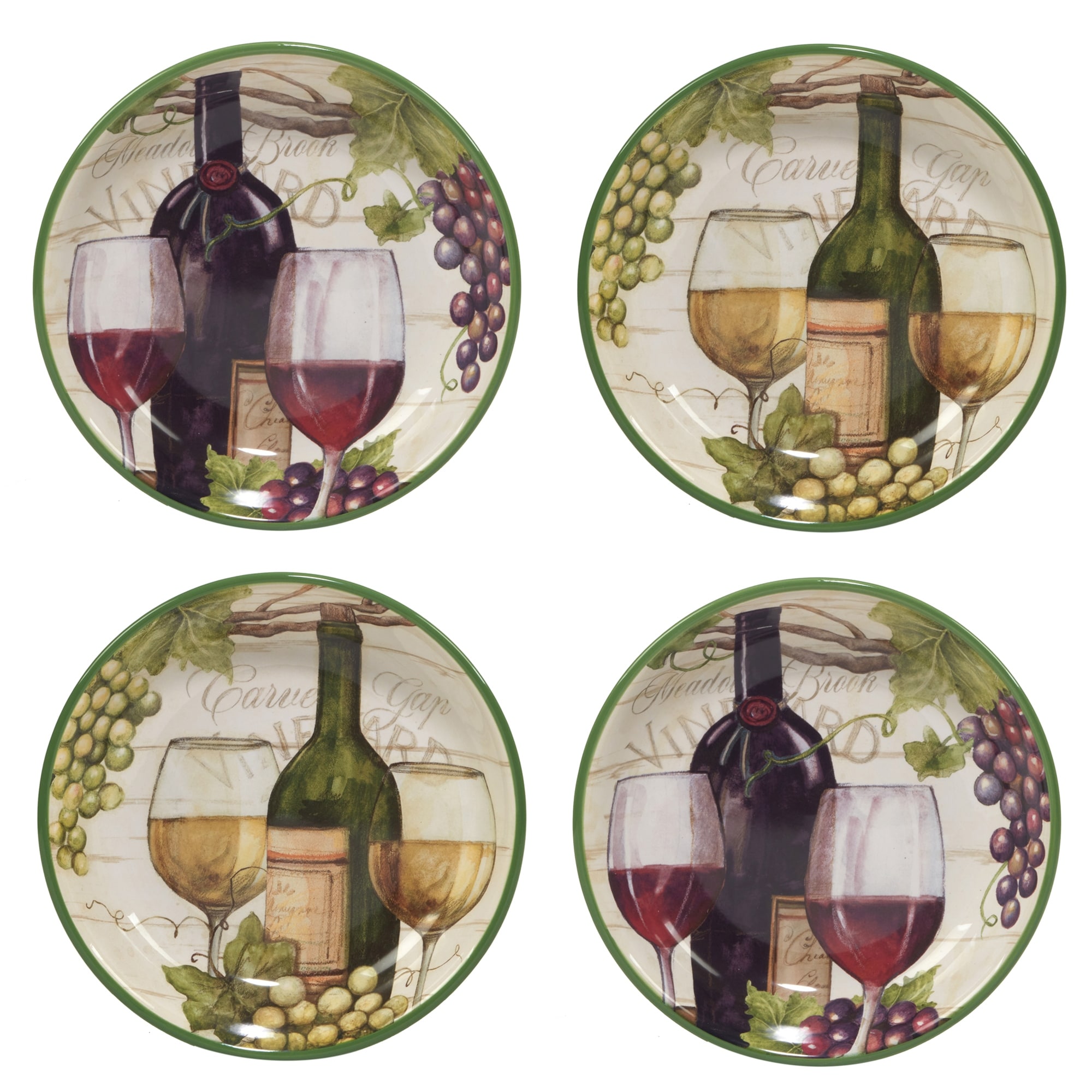 Certified International Meadow Brook 38 oz. Soup/Pasta Bowls, Set of 4, 2 Assorted Designs - 38 Oz.