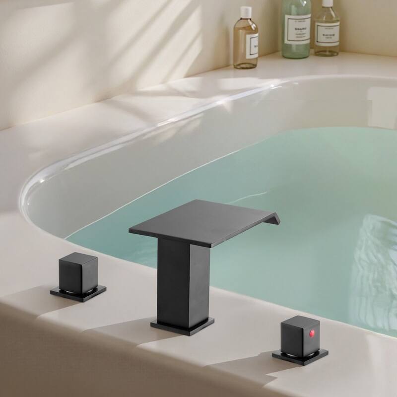 Matte Black Stainless Steel Roman Tub Faucet Set with Widespread 3-Hole and Deck Mount - 6.10” x 7.68” x 3.94”