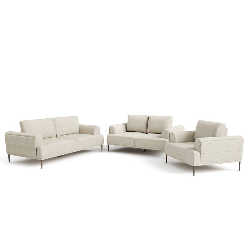 Furniture of America Paola Mid-Century Modern 3-Piece Beige Chenille Adjustable Sofa Setwith Extendable Back
