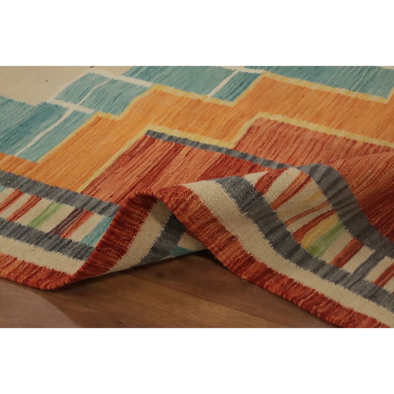 Hand Woven Oriental 100% Wool Carpet Southwestern Tribal Multi-Colored Kilim Area Rug - 9' 9'' X 7' 0''