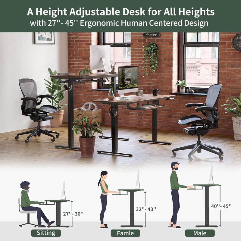 FEZIBO Standing Desk with Keyboard Tray, Electric Height Adjustable Desk, Sit Stand Up Desk, Computer Office Desk