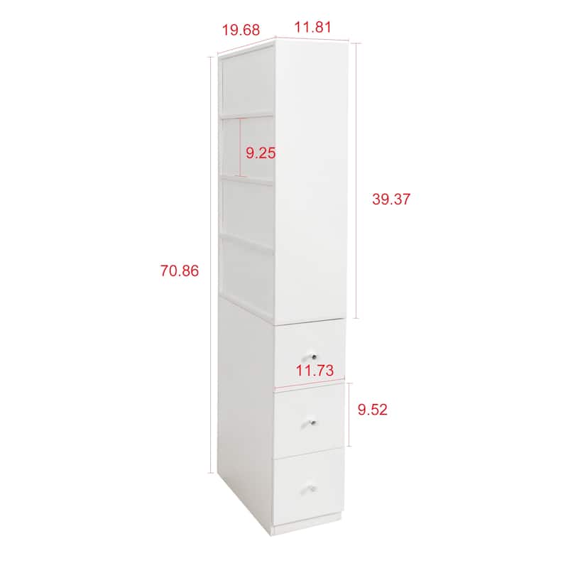 70.87" H Display Storage Cabinet,4-Tier Shelf,3 Side Drawers ,Modern Wooden Tall Bookshelf Bookcase