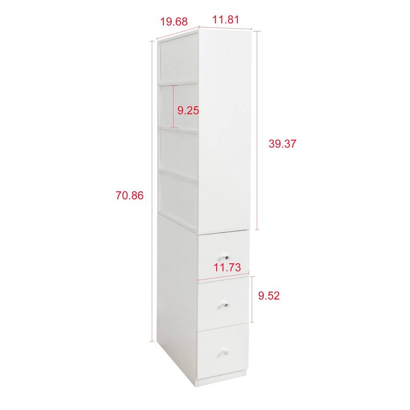 70.87" Tall Display Cabinet with 4-Tier Shelves & 3 Side Drawers, Modern Wooden Storage Bookcase for Living Room, Home Office