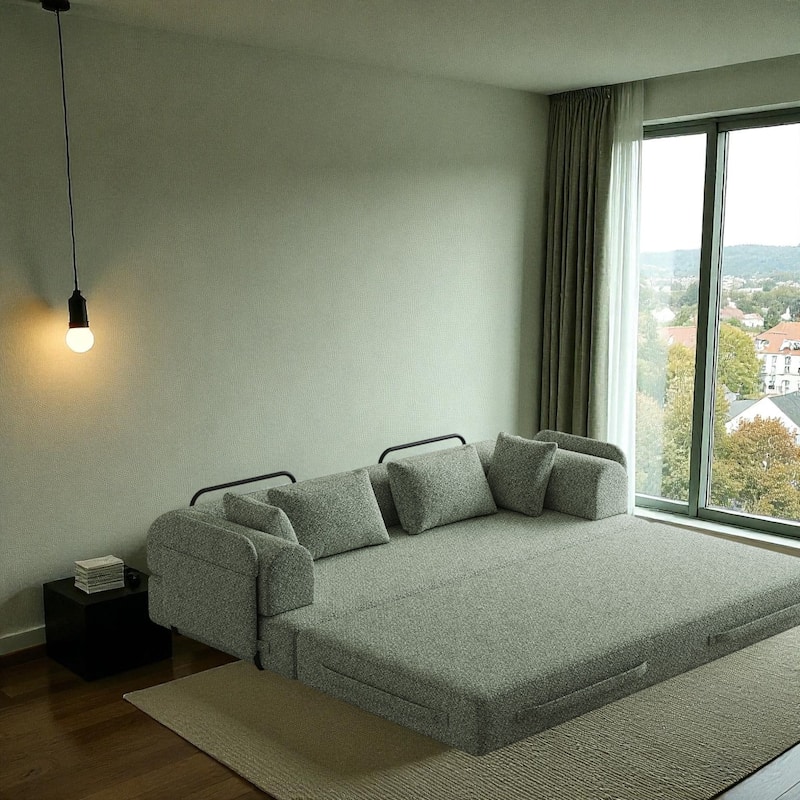 78.7" Convertible Sleeper Sofa Bed, Chenille Folding Mattress Couch with Side Pocket & Pillows, No-Assembly Floor Lounge Sofa