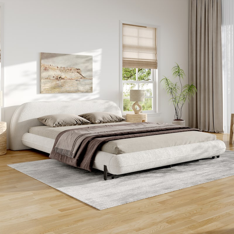 Christopher Knight Home - Williams Boucle Upholstered Bed Frame with Curve-Shaped Headboard