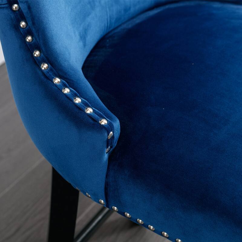 Versatile Accent Bar Chairs Set Velvet Upholstered Wing Back Barstools with Button Tufted and Wooden Legs, Set of 2