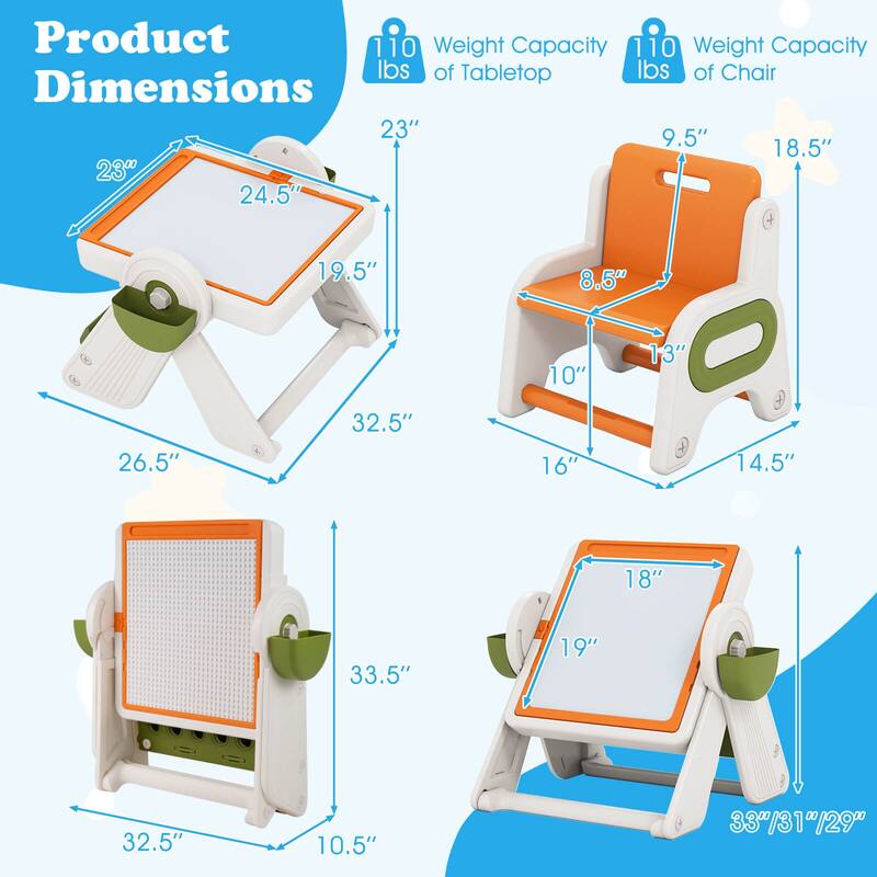 Costway 6-in-1 Multi-activity Children Table & Chair Set with Pen - See Details