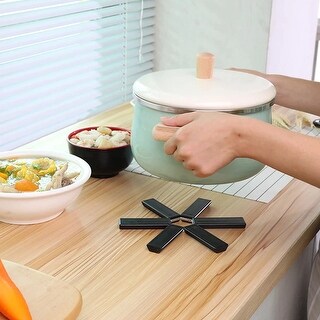 MODUDY 4-Pack Foldable Silicone Trivet Mats - Heat Resistant Pot Holders For Table Protection (Black) - View #5