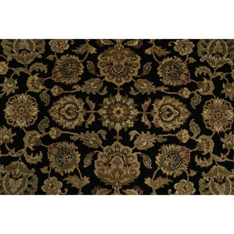 Hand Knotted Oriental 100% Wool Carpet Traditional All-Over Black Agra Area Rug - 9' 10'' X 8' 0''
