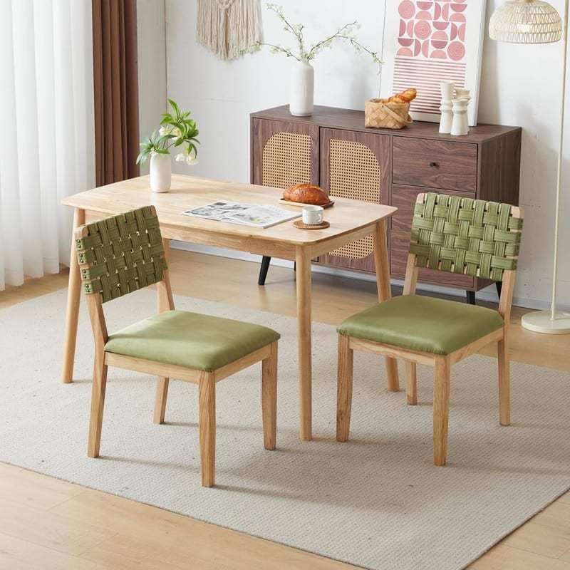 Mid Century Modern Wooden Dining Chairs Set of 2 - Apple Green