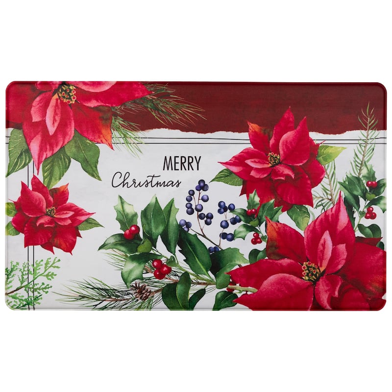 Poinsettia Merry Christmas Kitchen Comfort Anti-Fatigue Floor Mat- 17.75" x 29.5"