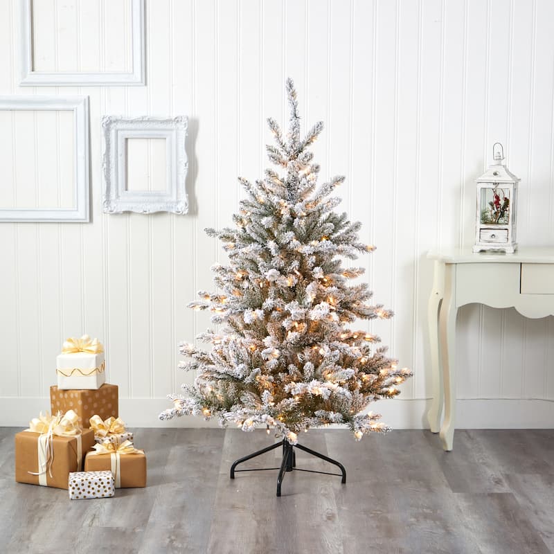 5ft. Flocked Spruce Artificial Christmas Tree with 200 Clear Lights and 604 Branches - Snow-Kissed Holiday X-Mas Glow