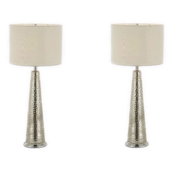 Shop Hammered Chrome Metal Table Lamp With Shade Bedside ...
