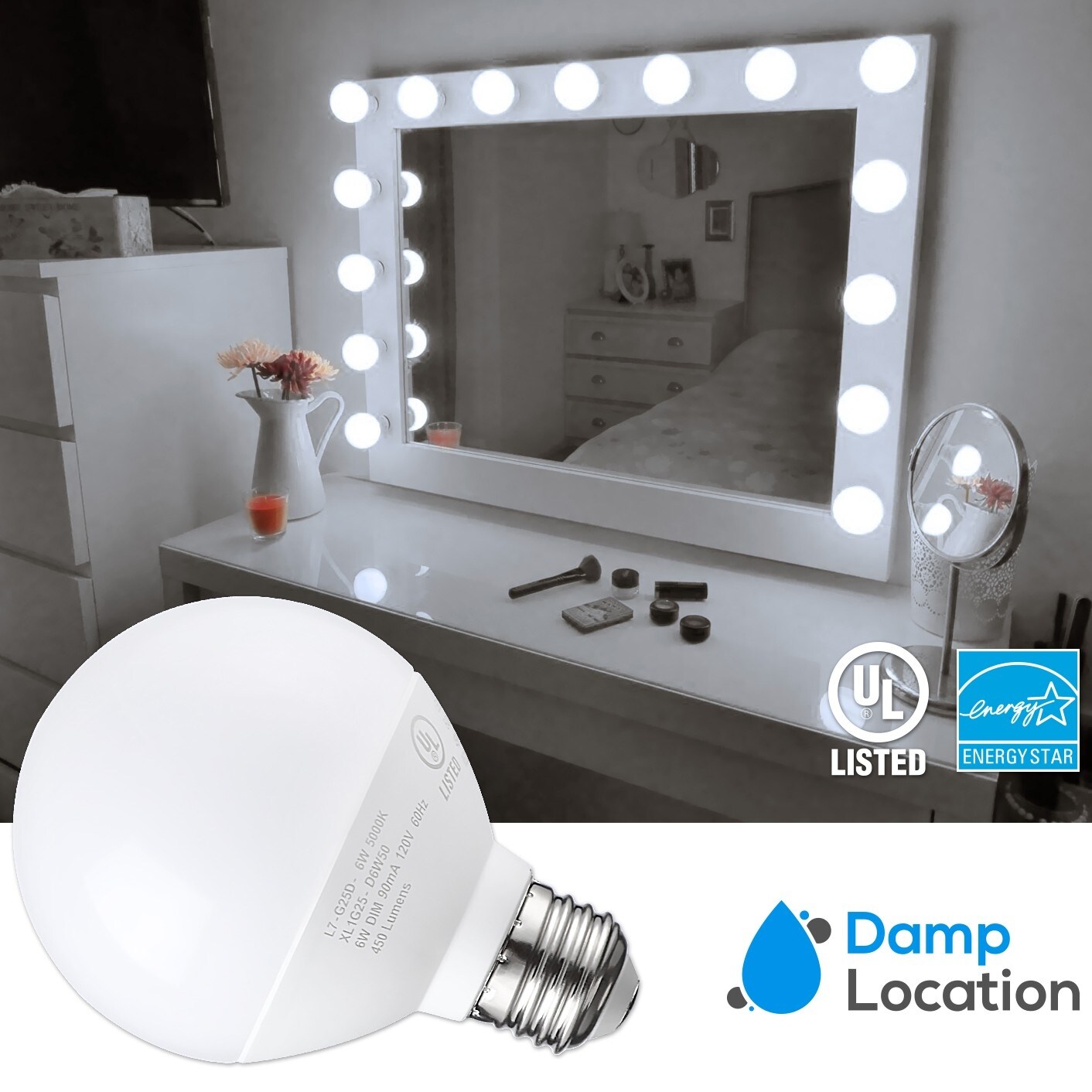 Shop 6 Pack 6w Dimmable G25 Globe Led Bulb Vanity Light 5000k Daylight 450lm Overstock 31621977