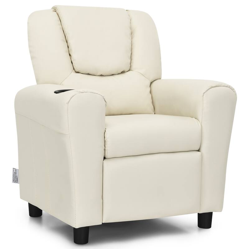 Costway Kids Recliner Chair PU Leather Armrest Sofa w/Footrest Cup