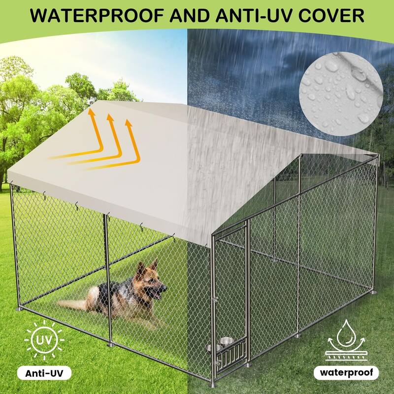 Dog Kennel Outdoor with Waterproof Canopy
