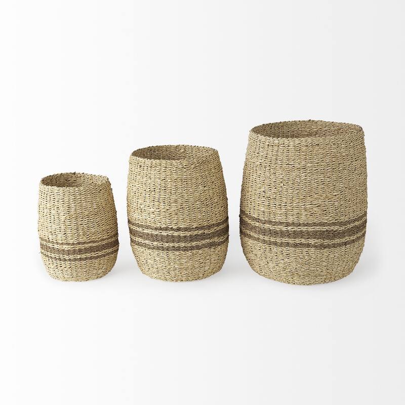 Set of Three Detailed Wicker Storage Baskets - 19.685" W x 19.685" D x 23.622" H