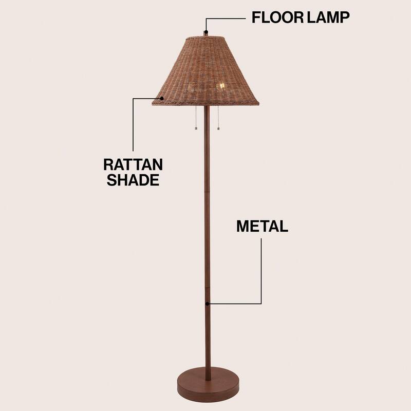 Palma 61" 2-Light Iron/Rattan LED Floor Lamp with Pull-Chain by JONATHAN Y
