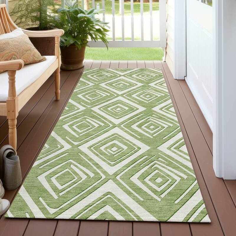 Machine Washable Indoor/ Outdoor Chantille Contemporary Diamonds Rug - Green - 2'3" x 7'6"