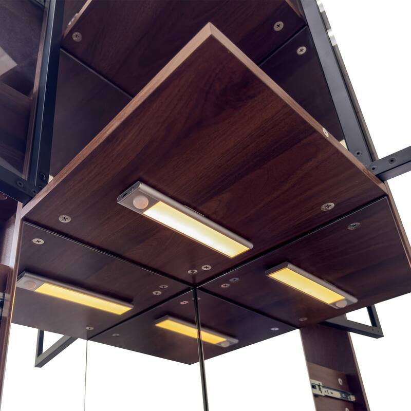 70" Display Cabinet with Glass Doors and Lights, with multi-functional pull-out multi-tier storage shelf