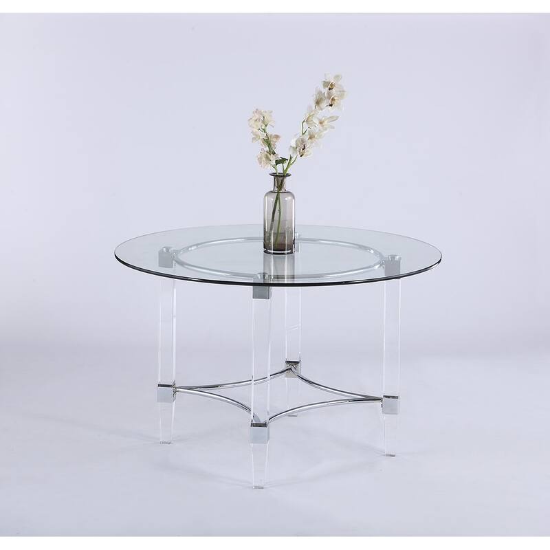 Somette Ridley Gold 5-Piece Round Glass/Acrylic Dining Set with Black Chairs