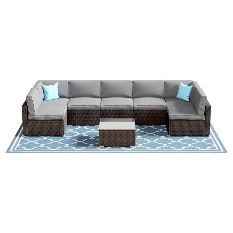 COSIEST 8-piece PE Wicker Outdoor Sectional Set with Cushions