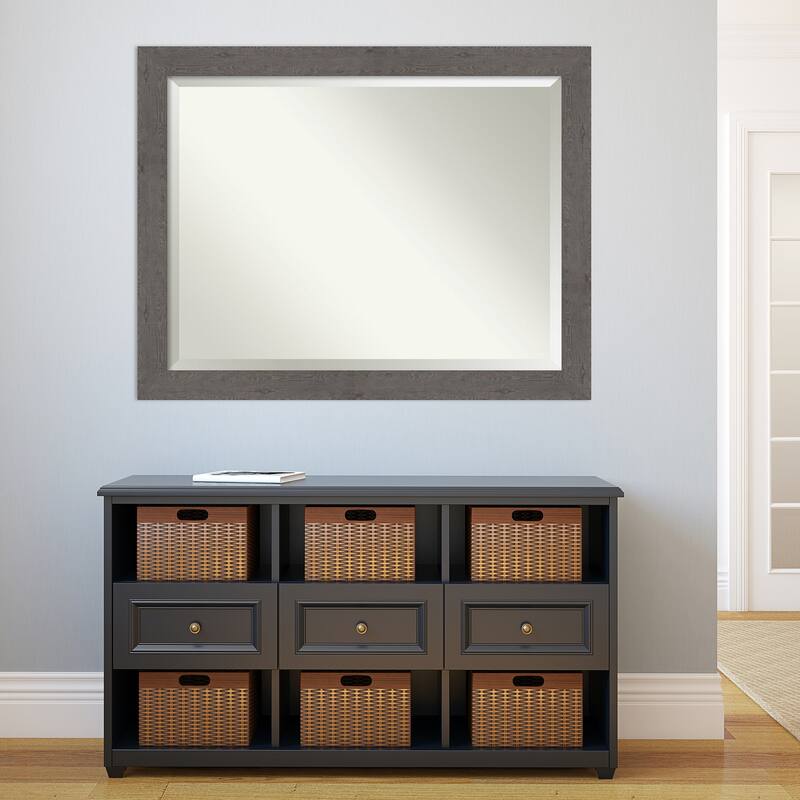 Beveled Wall Mirror - Rustic Plank Espresso Frame