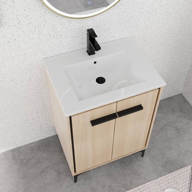 BNK 24/30 inch Freestanding Single Sink Bathroom Vanity with Soft Close Door and 1 adjustable shelf