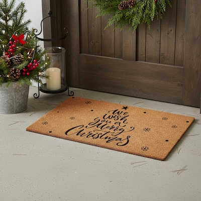 HomeRoots 24" X 36" Brown And Black Christmas Outdoor Coir Door Mat - 24.00' X '36.00