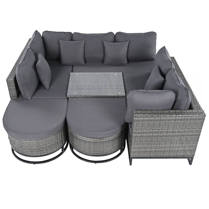 7 Pieces Large Size Outdoor Wicker Sofa Set