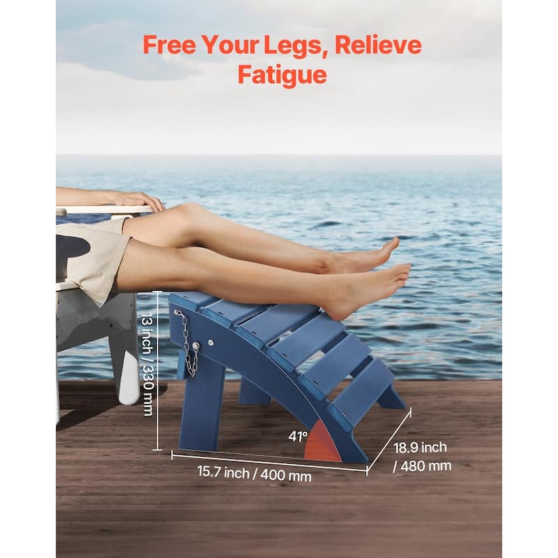 Blue HDPE Foldable Adirondack Ottoman Foot Stool Ideal for Various Outdoor Spaces - 15.7 x 18.9 x 13 in