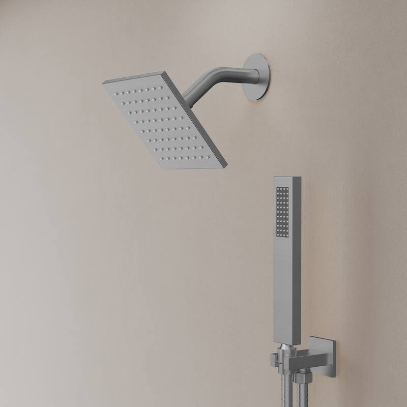 GRANDJOY Shower System 12 inch Ceiling and 6 inch Wall Mount Rainfall Dual Shower Heads with LED Handheld Spray Thermostatic