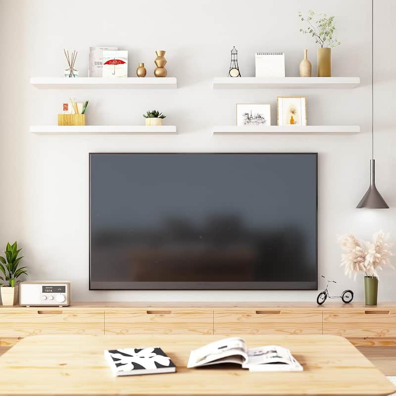 Black Long Floating Shelves for Wall 24 Inch Set of 4