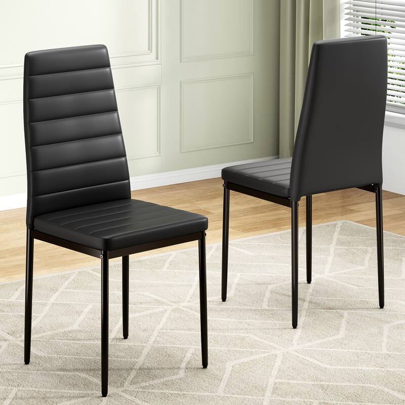 Set of 2 PU Leather Dining Chairs for Kitchen, Modern Side Chairs with Sturdy Metal Frame