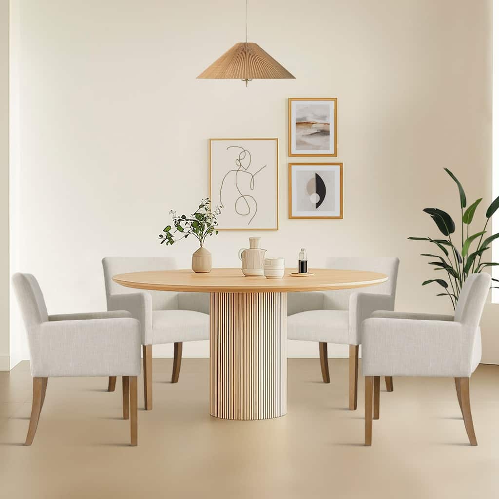 Linen Upholstered Armchair with Solid Wood Legs(Set of 4)