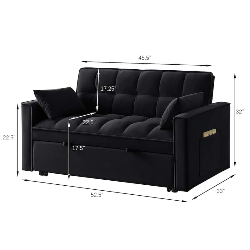 Black Velvet 4-in-1 Pull-Out Loveseat Sofa Bed