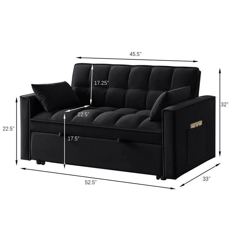 Tufted Loveseat with Pull-Out Bed, Armrests & Storage - Space-Saving Velvet Sofa